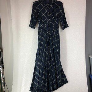 Zapelle Blue Green And White Plaid Asymmetrical Dress With Pockets Size M 8